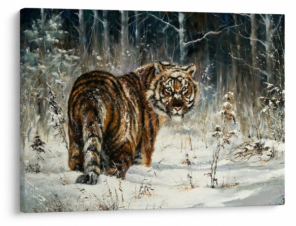 Kép - tigris a havas erdőben, olajfestmény (70x50 cm)