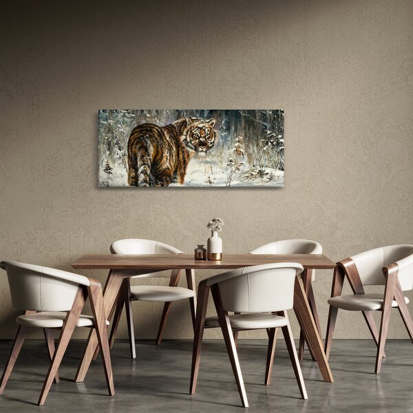 Kép - tigris a havas erdőben, olajfestmény (120x50 cm)