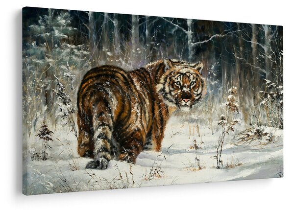 Kép - tigris a havas erdőben, olajfestmény (90x60 cm)