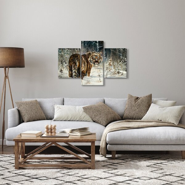 Kép - tigris a havas erdőben, olajfestmény (90x60 cm)