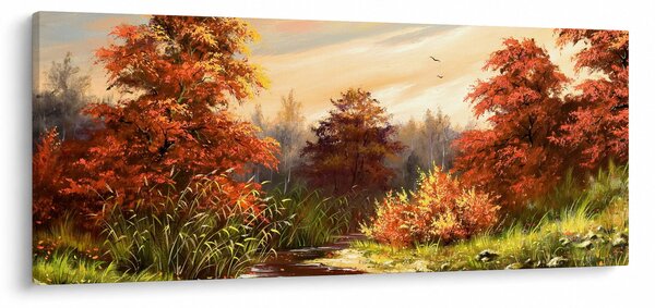 Kép egy folyóról egy őszi tájban, olajfestmény (120x50 cm)