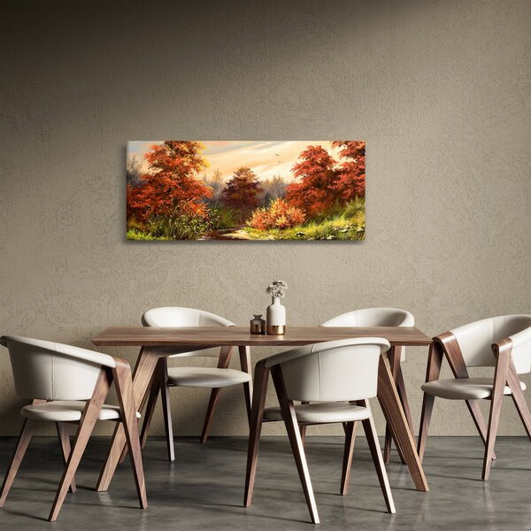 Kép egy folyóról egy őszi tájban, olajfestmény (120x50 cm)