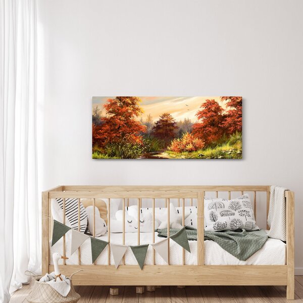 Kép egy folyóról egy őszi tájban, olajfestmény (120x50 cm)