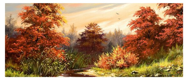 Kép egy folyóról egy őszi tájban, olajfestmény (120x50 cm)