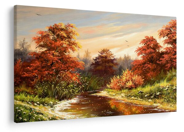 Kép egy folyóról egy őszi tájban, olajfestmény (90x60 cm)