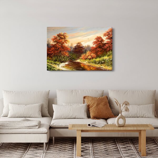 Kép egy folyóról egy őszi tájban, olajfestmény (90x60 cm)