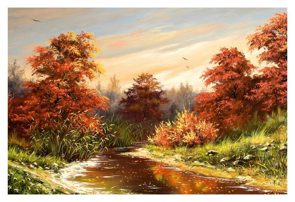 Kép egy folyóról egy őszi tájban, olajfestmény (90x60 cm)