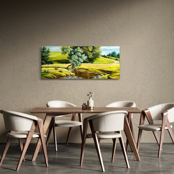 Kép - folyó a rétek között,, olajfestmény (120x50 cm)