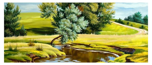 Kép - folyó a rétek között,, olajfestmény (120x50 cm)