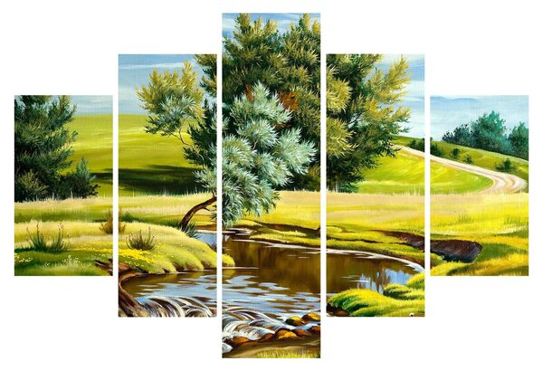 Kép - folyó a rétek között,, olajfestmény (150x105 cm)