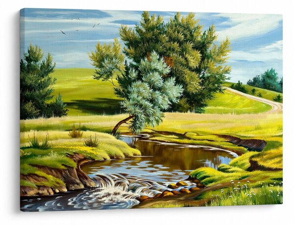 Kép - folyó a rétek között,, olajfestmény (70x50 cm)