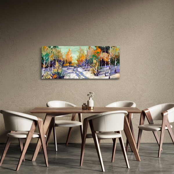 Kép - havas út az erdőben, olajfestmény (120x50 cm)