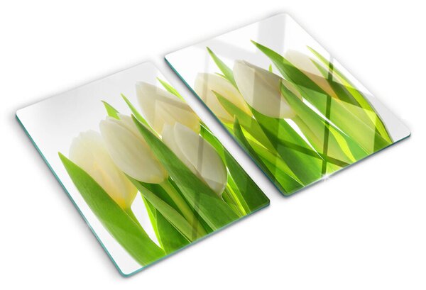 Üveg vágódeszka Tulipánok zöld levelek hátterében