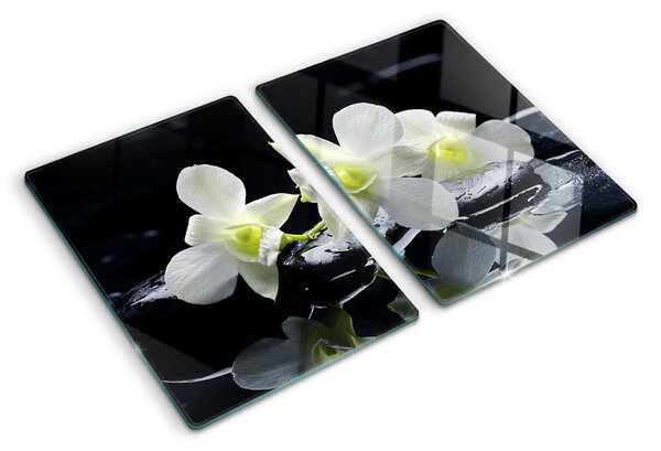 Edzett üveg vágódeszka Orchideák fekete háttéren