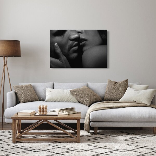 Kép - Csók, fekete-fehér fotó (90x60 cm)