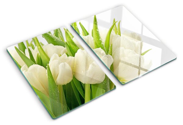 Edzett üveg vágódeszka Tulipánok a vízcseppekben