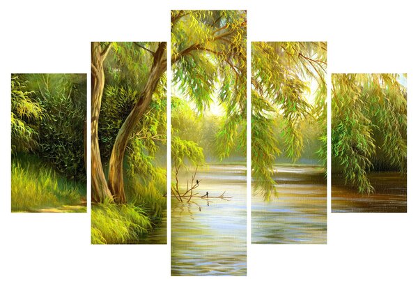 Kép - fűzfa a tó mellett, olajfestmény (150x105 cm)
