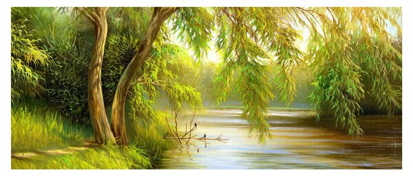 Kép - fűzfa a tó mellett, olajfestmény (120x50 cm)