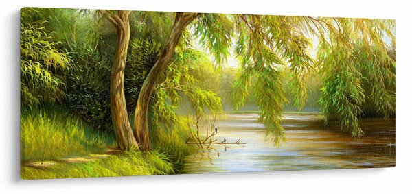 Kép - fűzfa a tó mellett, olajfestmény (120x50 cm)