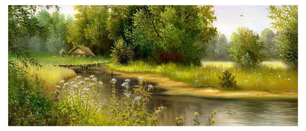 Kép - folyó az erdőnél, olajfestmény (120x50 cm)