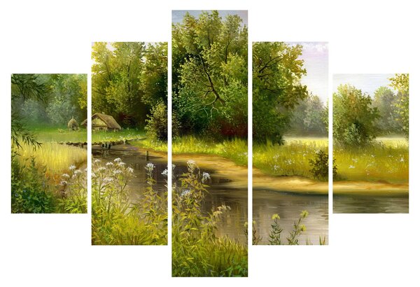 Kép - folyó az erdőnél, olajfestmény (150x105 cm)