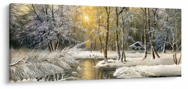 Kép - házikó az erdőben, olajfestmény (120x50 cm)