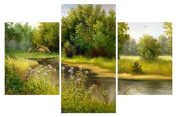 Kép - folyó az erdőnél, olajfestmény (90x60 cm)