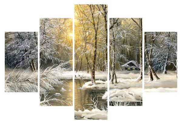 Kép - házikó az erdőben, olajfestmény (150x105 cm)