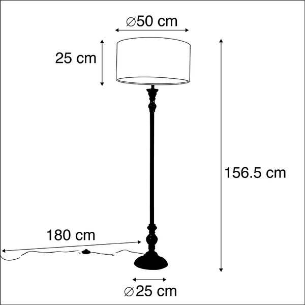 Állólámpa fekete bársony árnyékolóval páva arany 50 cm - Classico