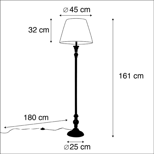 Állólámpa fekete, fehér redős árnyékolóval 45 cm - Classico