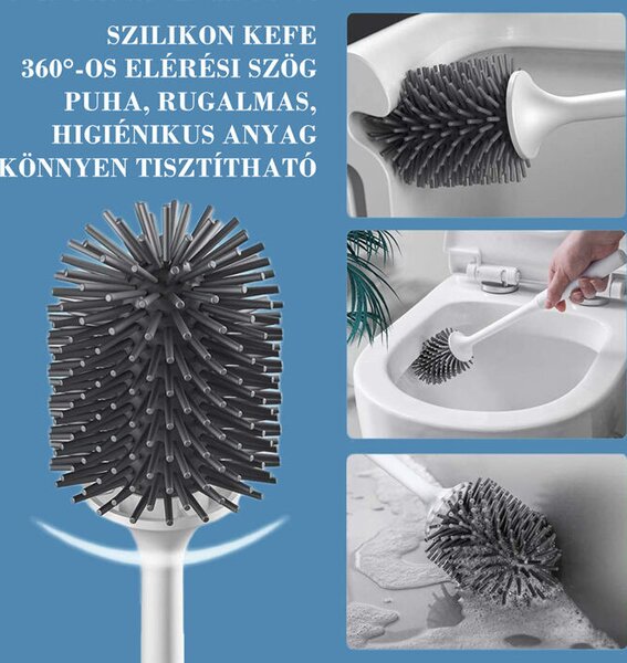 Falra szerelhető szilikon WC kefe + tartó