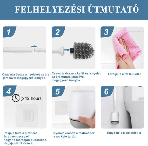 Falra szerelhető szilikon WC kefe + tartó