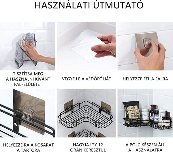 Öntapadós fürdőszobai sarokpolc - fekete
