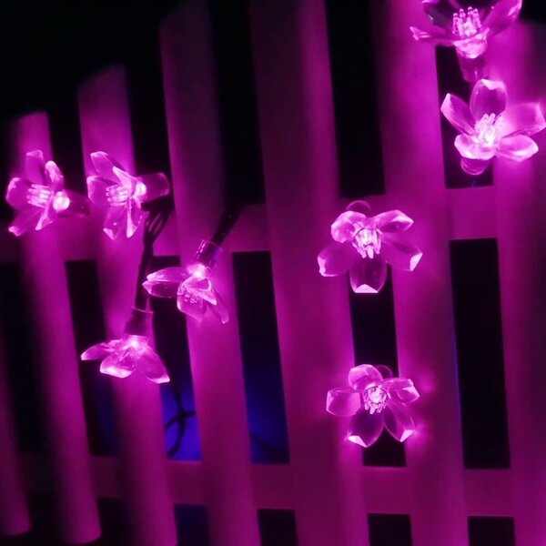 Napelemes Karácsonyi Rózsaszín Cseresznyevirág Fényfüzér - 50 LED - 6,9 m