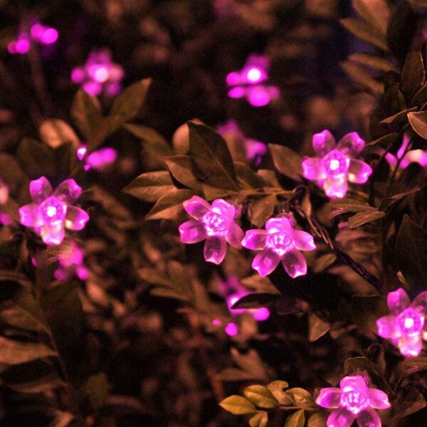 Napelemes Karácsonyi Rózsaszín Cseresznyevirág Fényfüzér - 50 LED - 6,9 m