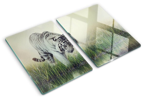 Üveg vágódeszka fényképpel Tigris a fűben