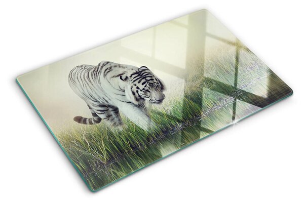 Üveg vágódeszka fényképpel Tigris a fűben