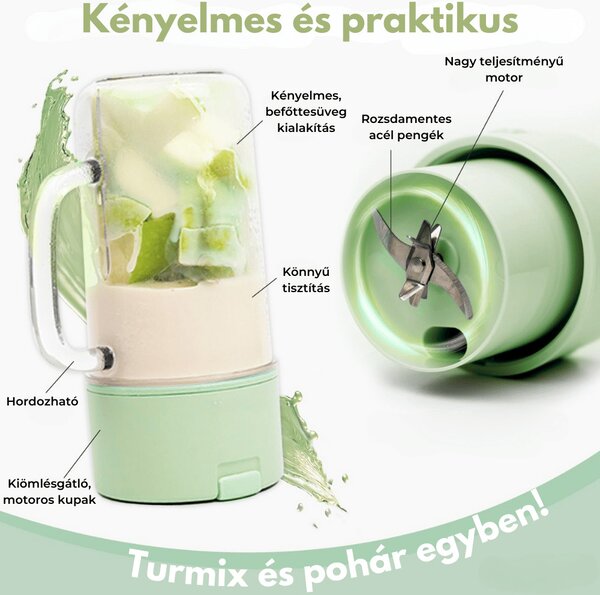 Multifunkcionális hordozható turmix és ivópohár, 340 ml – Zöld