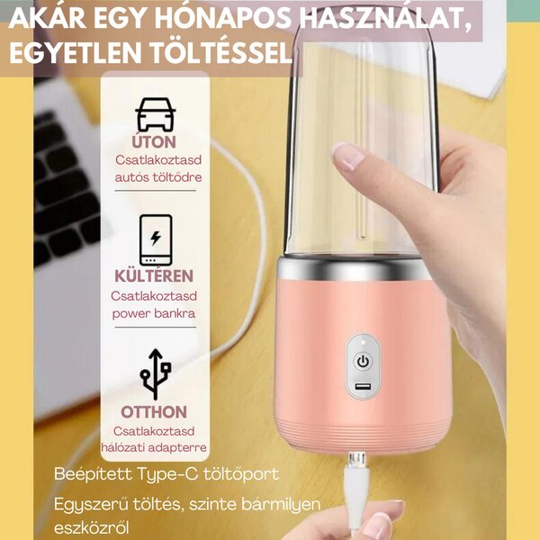 Vezeték nélküli mini turmix, dupla pohárral - Pink