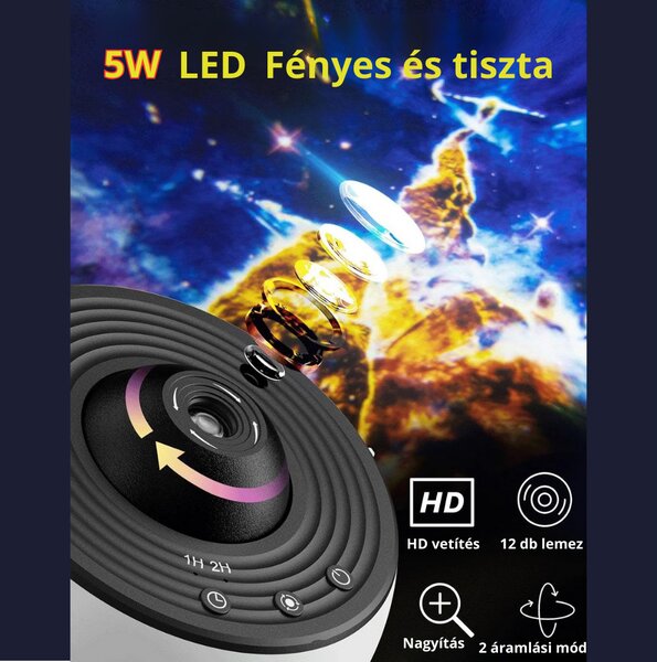 Galaxis Projektor 12 Filmlemezzel, Időzítővel, HD Felbontással, Állítható Fókusszal - Fehér