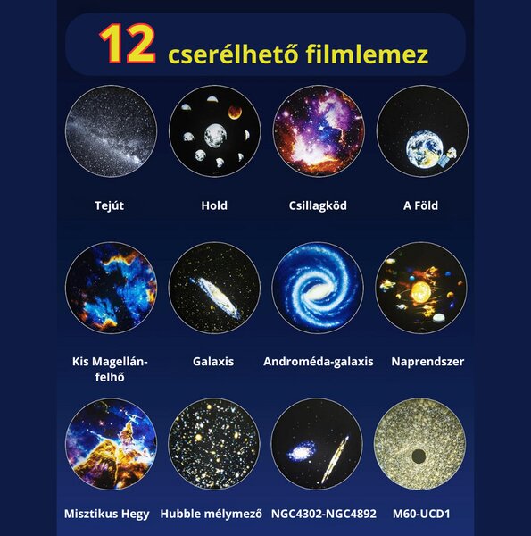 Galaxis Projektor 12 Filmlemezzel, Időzítővel, HD Felbontással, Állítható Fókusszal - Fehér