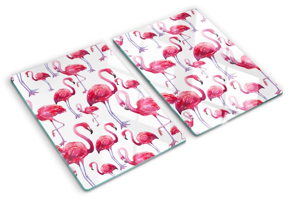 Üveg vágódeszka fényképpel Flamingók fehér alapon