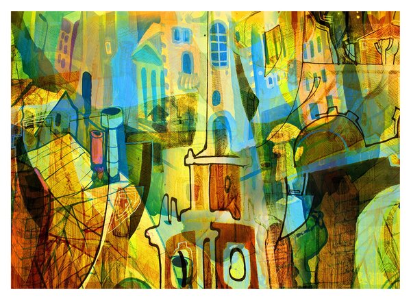 Kép - Építészet, kubista absztrakció (70x50 cm)