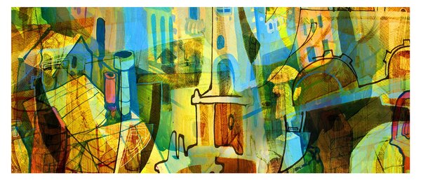 Kép - Építészet, kubista absztrakció (120x50 cm)