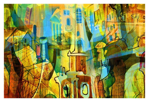 Kép - Építészet, kubista absztrakció (90x60 cm)