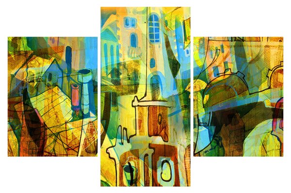 Kép - Építészet, kubista absztrakció (90x60 cm)