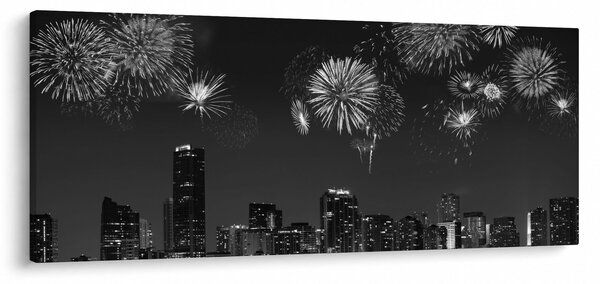 Kép - tűzijáték Miamiban, fekete és fehér (120x50 cm)
