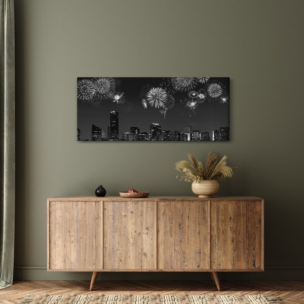 Kép - tűzijáték Miamiban, fekete és fehér (120x50 cm)