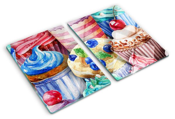 Üveg vágódeszka fényképpel Cupcakes és színes sütemények