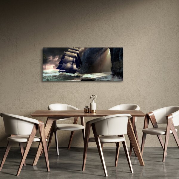 Kép - hajó a sziklák között (120x50 cm)
